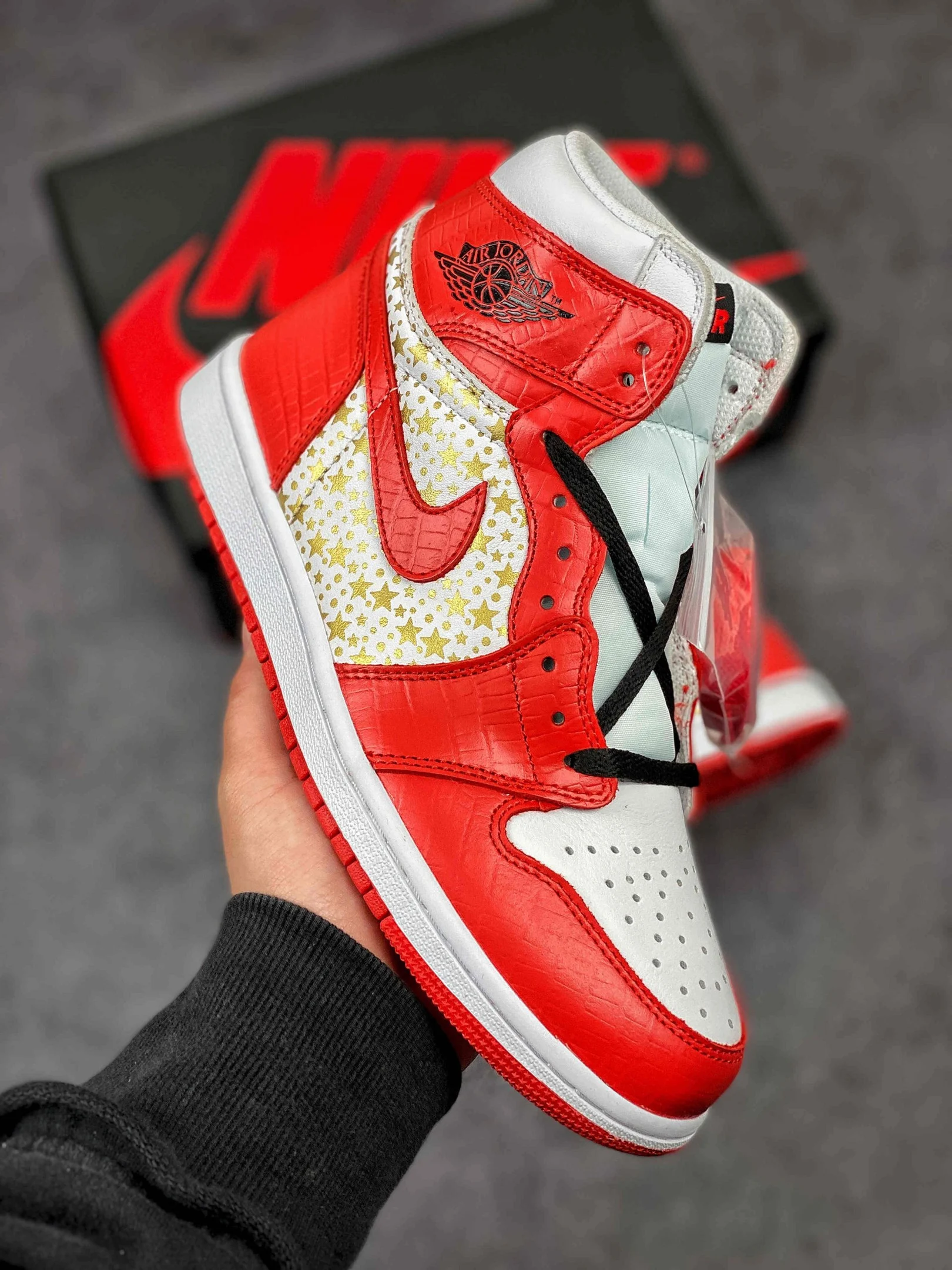 Supreme X Air AJ Jordan 1 High Stars Varsity Red Shoes Storezily