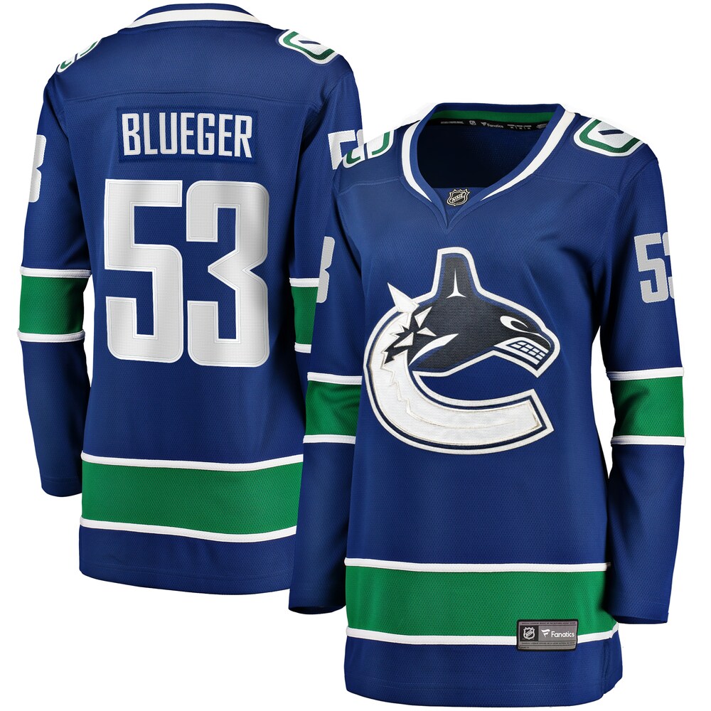 Teddy Blueger Vancouver Canucks Fanatics Branded Women's Home Breakaway Player Jersey - Blue