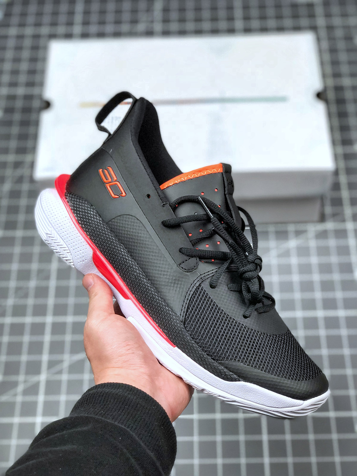 UA Curry 7 Black/Pitch Grey-Beta Red Shoes