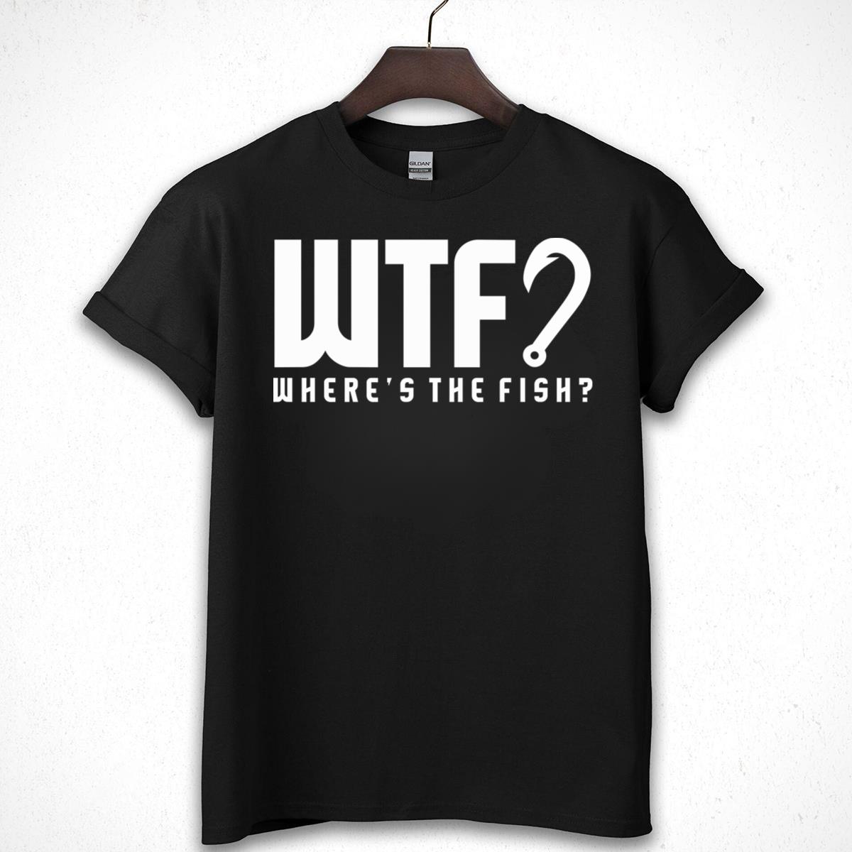 WTF Where's the Fish Funny Fishing Hook Angler Graphic T-Shirt