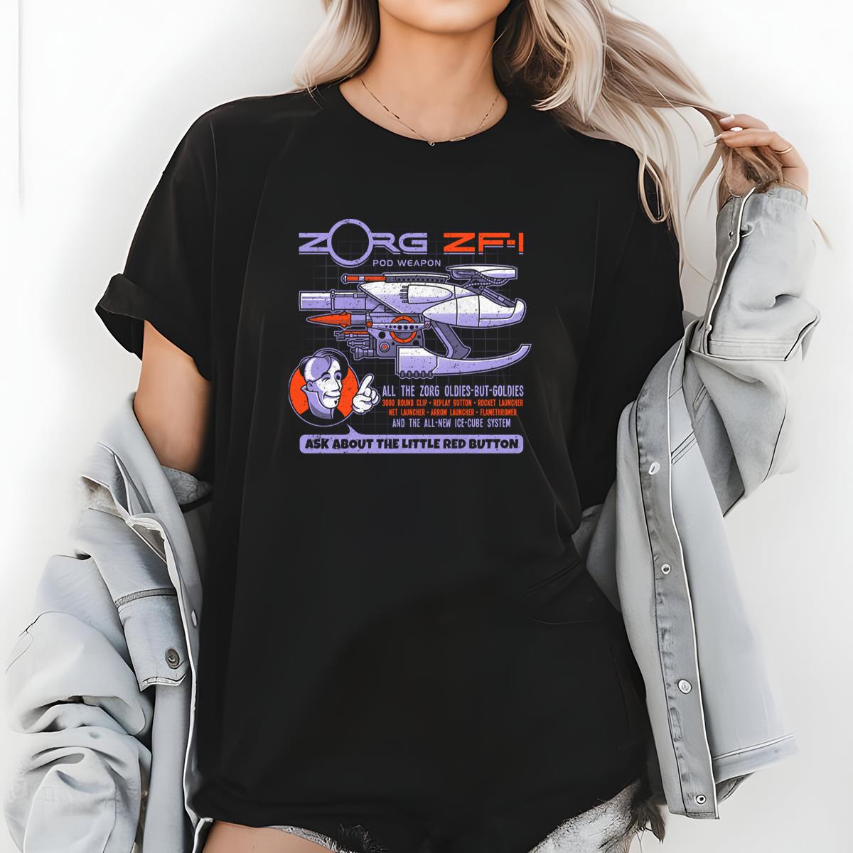 Zorg ZFI Pod Weapon Retro Graphic T-Shirt, Sci-Fi Rocket Launcher Tee
